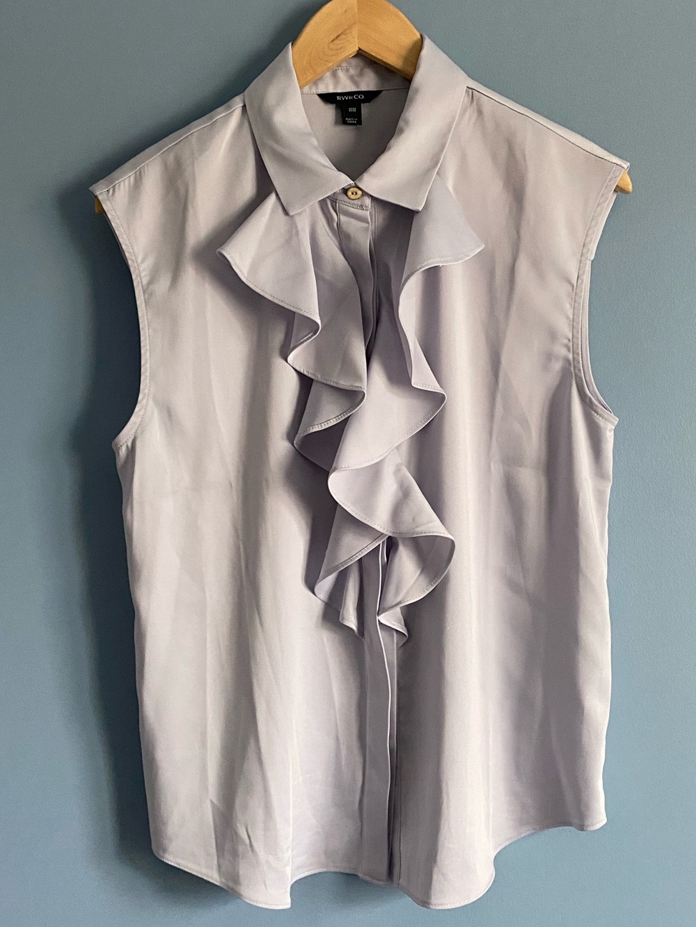 RW&Co. Sleeveless Ruffle Front Blouse - Light Blue